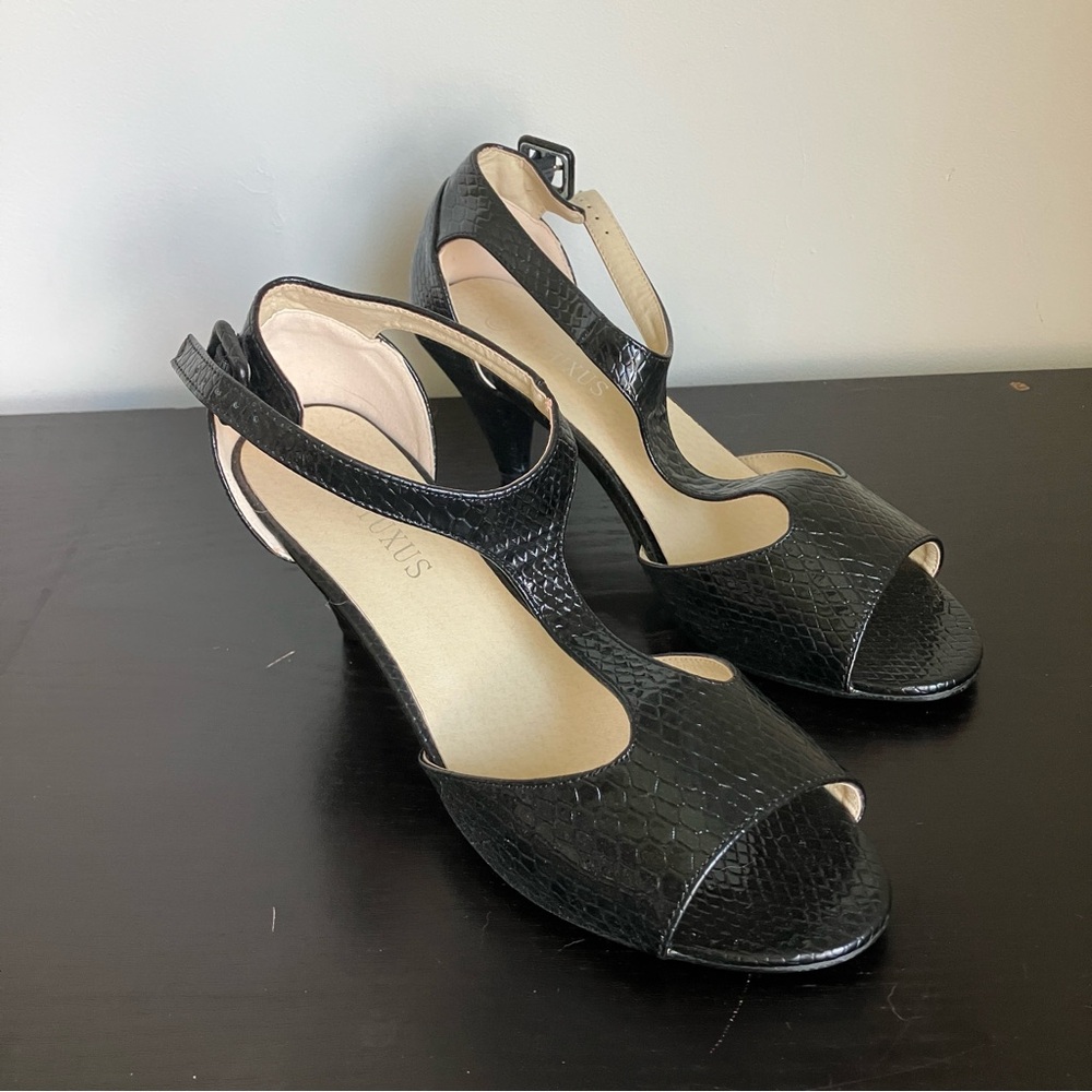 Black Peep-Toe Heels with Ankle Strap